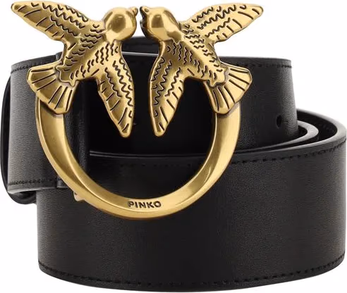 PINKO Black Calf Leather Bos Taurus Belt
