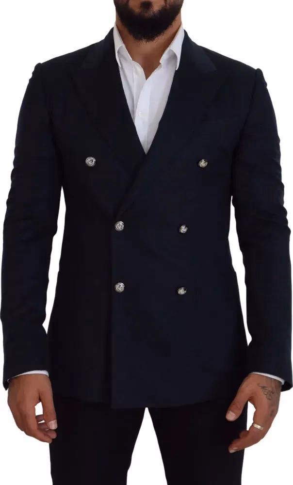 Dolce & Gabbana Blue Double Breasted Formal Coat Blazer