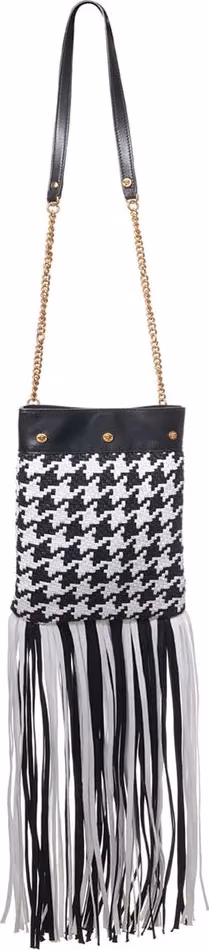 Versace Black And White Leather And Textile Shoulder Bag