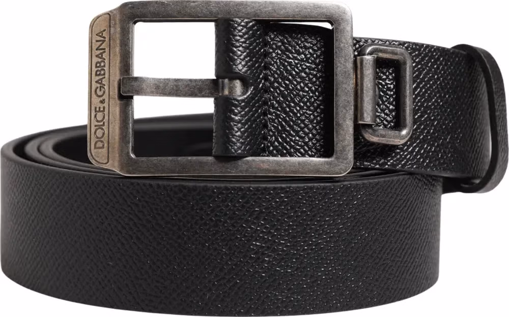 Dolce & Gabbana Black Calf Leather Silver Metal Buckle Belt