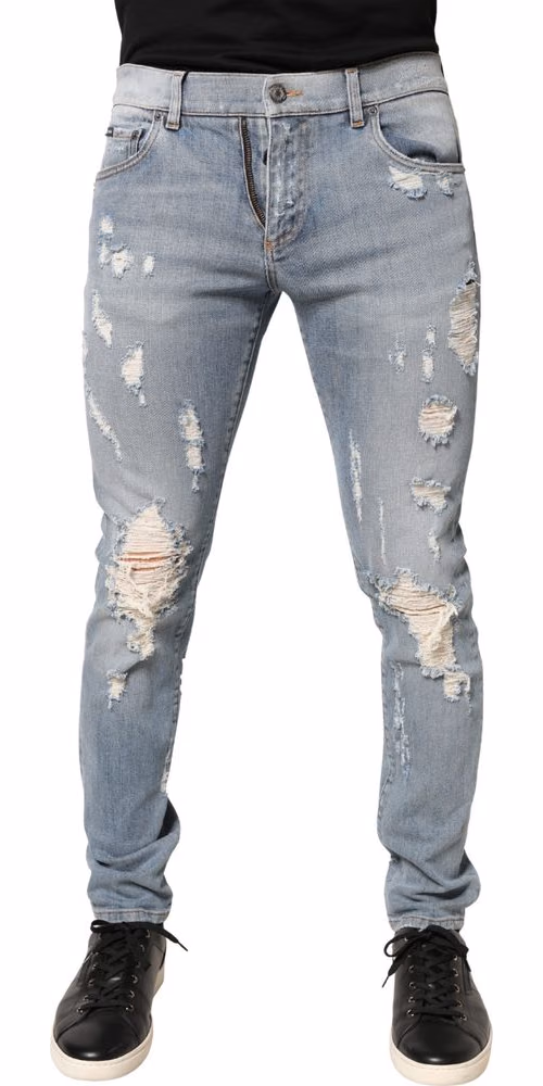 Dolce & Gabbana Light Blue Distressed Skinny Men Denim Jeans