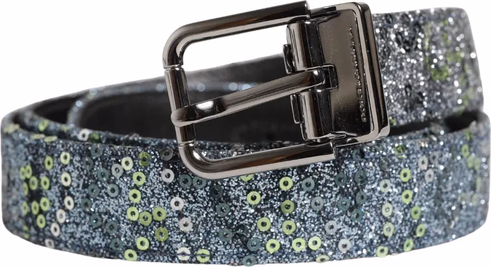 Dolce & Gabbana Men Multicolor Sequin Silver Metal Buckle Belt