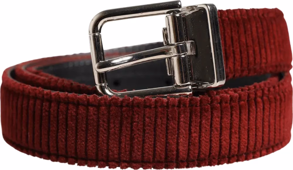 Dolce & Gabbana Men Red Velvet Leather Metal Buckle Belt
