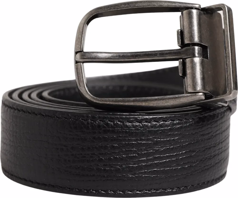Dolce & Gabbana Men Black Classic Leather Metal Buckle Belt