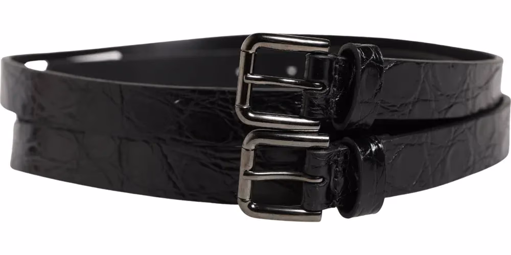 Dolce & Gabbana Black Double Strap Leather Silver Buckle Belt