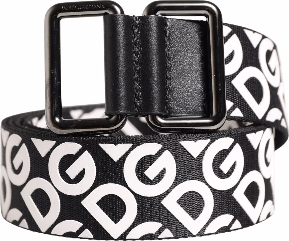 Dolce & Gabbana White Black Logo Leather Metal Buckle Belt
