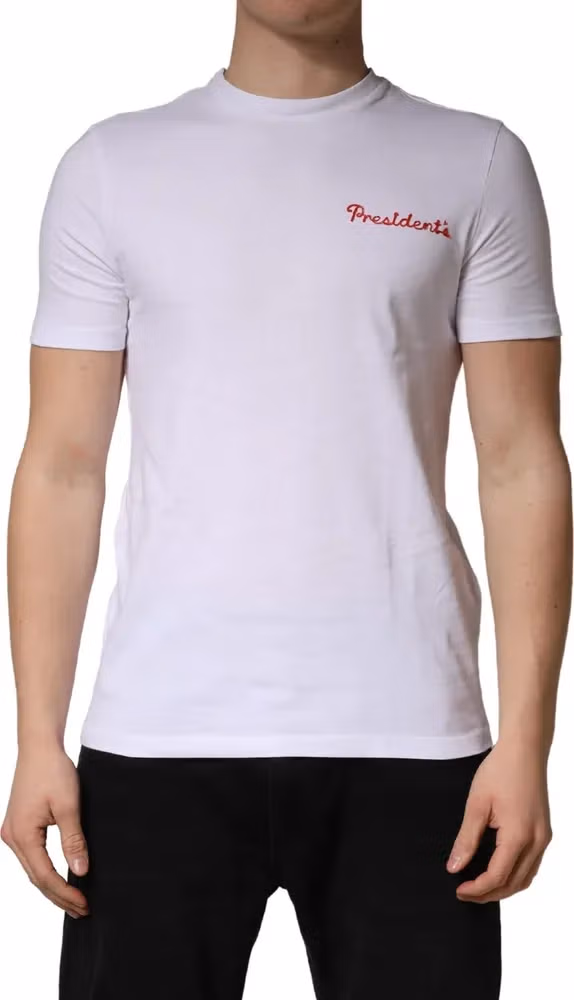 President's White Logo Embroidery Cotton Men Crew Neck T-shirt