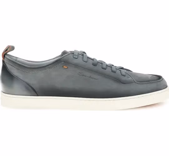 Santoni Gray Calf Leather Bos Taurus Low Top Sneakers