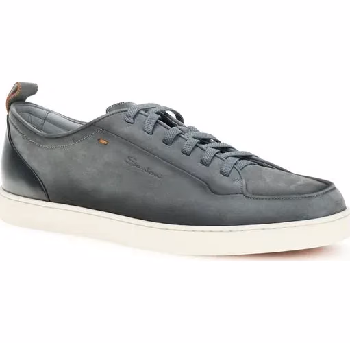 Santoni Gray Calf Leather Bos Taurus Low Top Sneakers