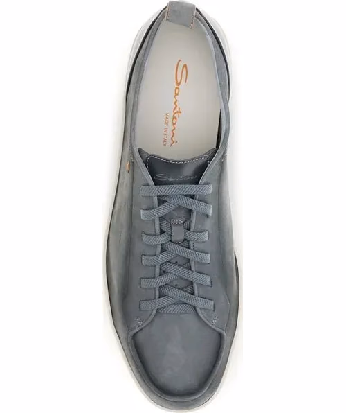 Santoni Gray Calf Leather Bos Taurus Low Top Sneakers