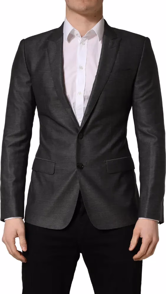 Dolce & Gabbana Dark Gray Wool Slim Fit Coat Jacket Blazer