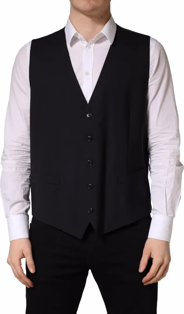 Dolce & Gabbana Black Wool Single Breasted Waistcoat Vest