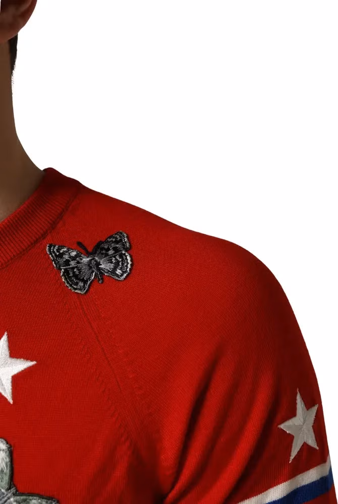Dolce & Gabbana Multicolor Wool Butterfly Star Men Crew Neck Sweater