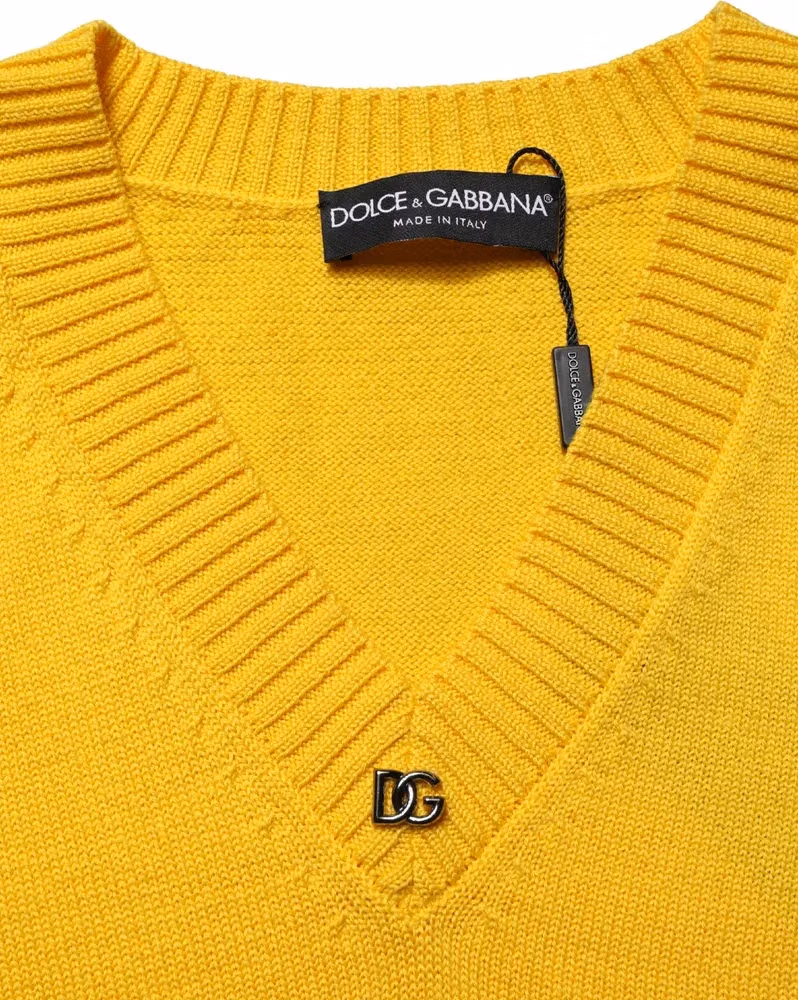 Dolce & Gabbana Wool Knitted V-Neck Pullover Yellow