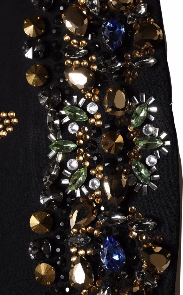 Dolce & Gabbana Black Sleeveless Floral Bead Embellishments Dress