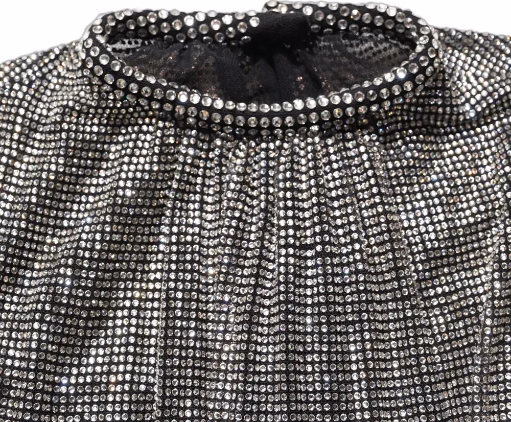 Dolce & Gabbana Silver Rhinestones Long Sleeves Bodysuit Mini Dress