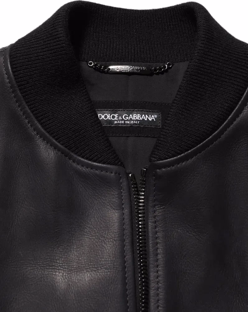 Dolce & Gabbana Black Leather Full Zip Men Biker Jacket