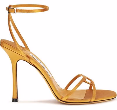 Orange Silk Stiletto Heel Sandals