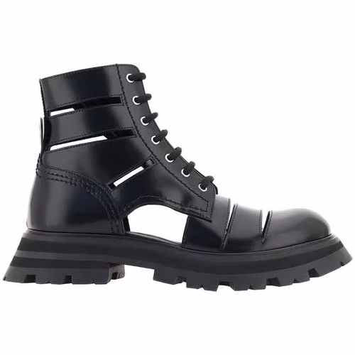 Alexander McQueen Black Calf Leather Bos Taurus Lace-Up Boots