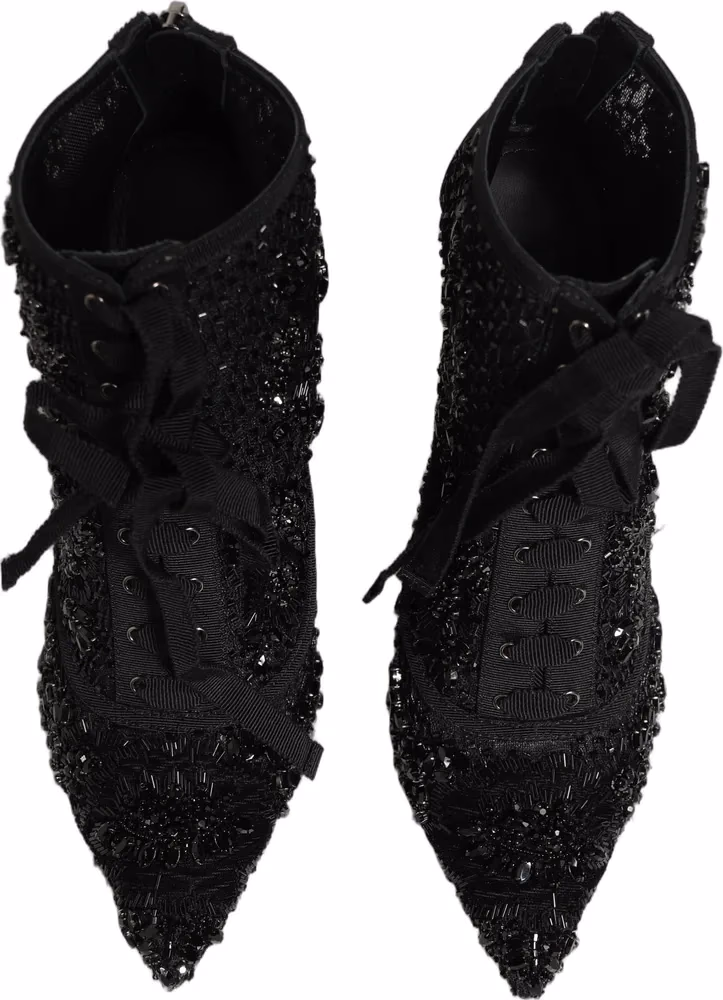 Dolce & Gabbana Black Embellished Mesh Ankle Boots Shoes