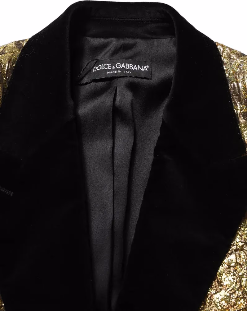 Dolce & Gabbana Gold Floral Jacquard Wool Trench Coat Jacket