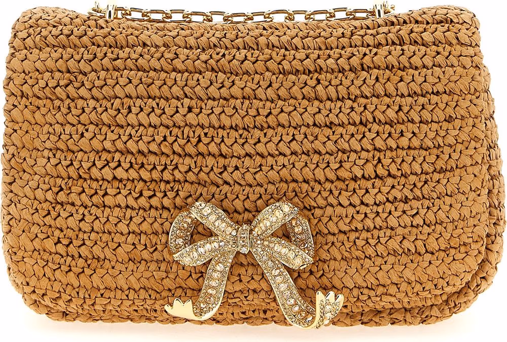 Self-Portrait Beige Raffia Shoulder Bag