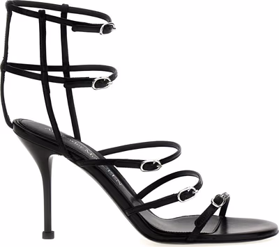 Black Lambskin Stiletto Heel Sandals