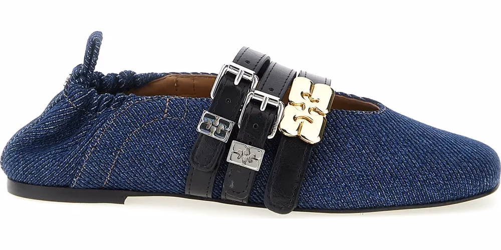 Ganni Blue Organic Cotton Ballet Flats