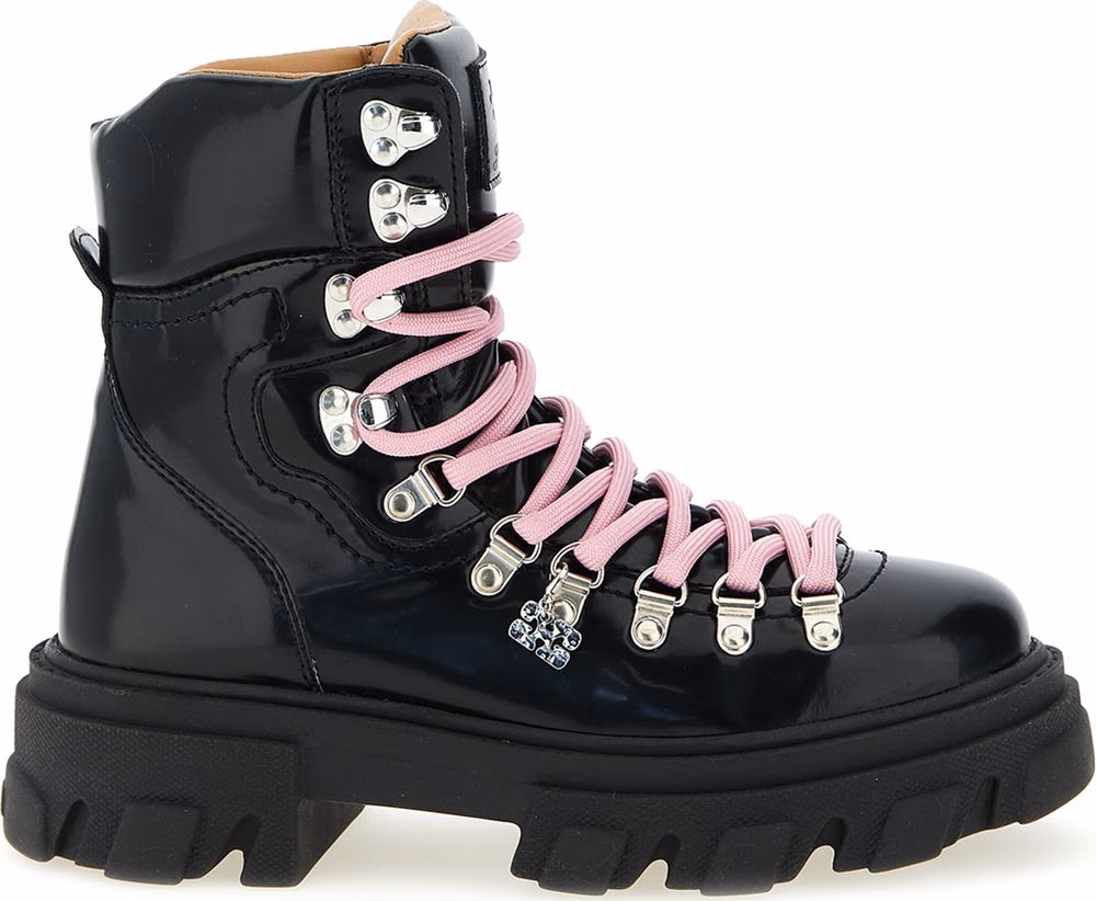 Ganni Black Polyester Lace-Up Boots