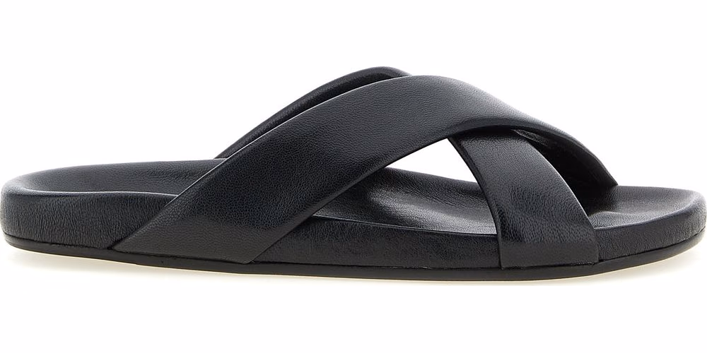 Saint Laurent Black Lamb Leather Slides