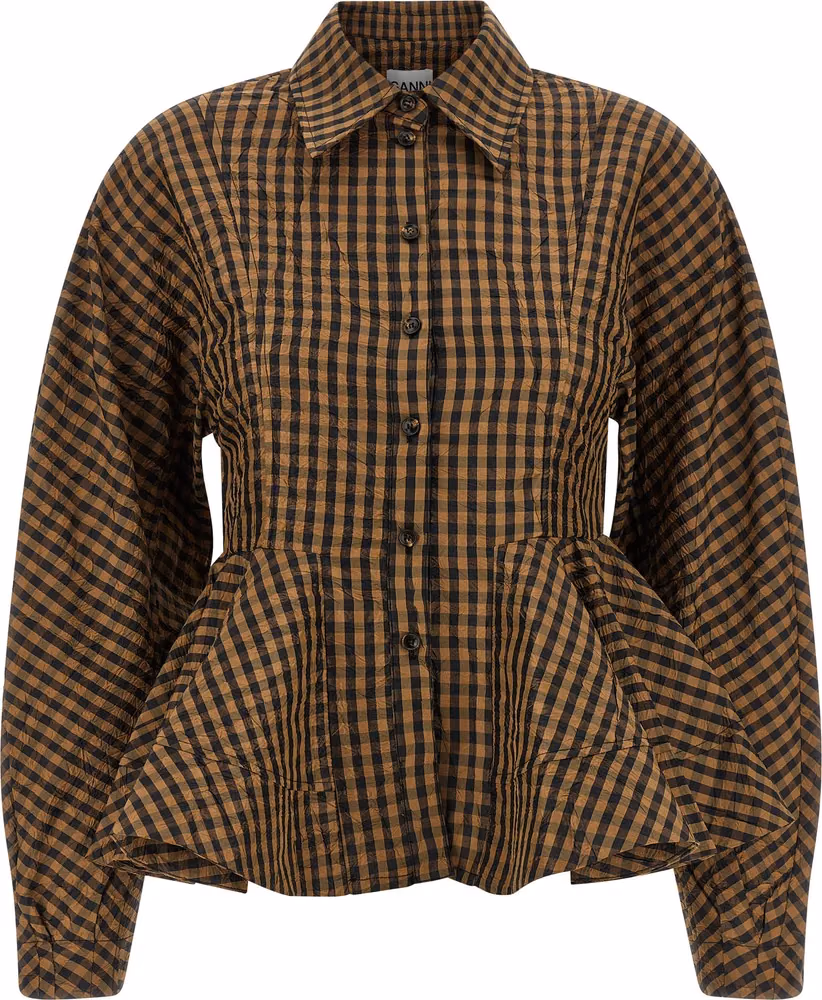 Ganni Brown Recycled Polyester Blouse