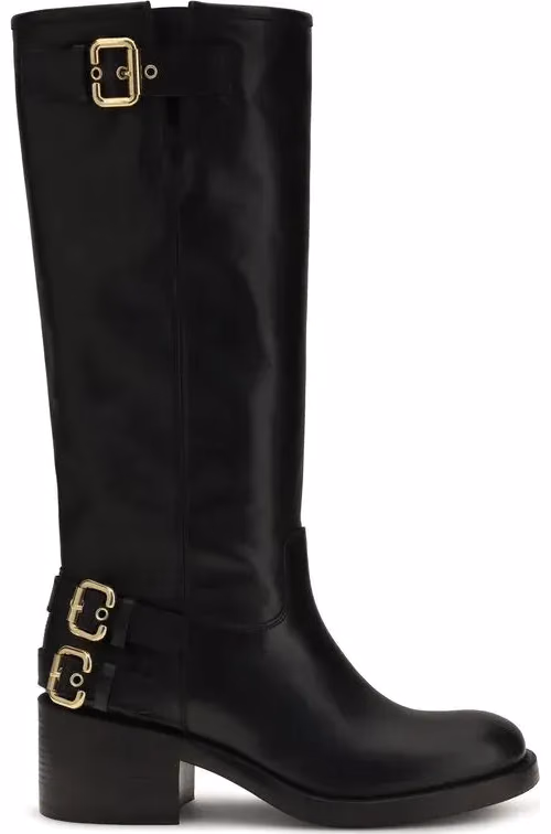 Chloé Black Calf Leather Bos Taurus Flat Boots
