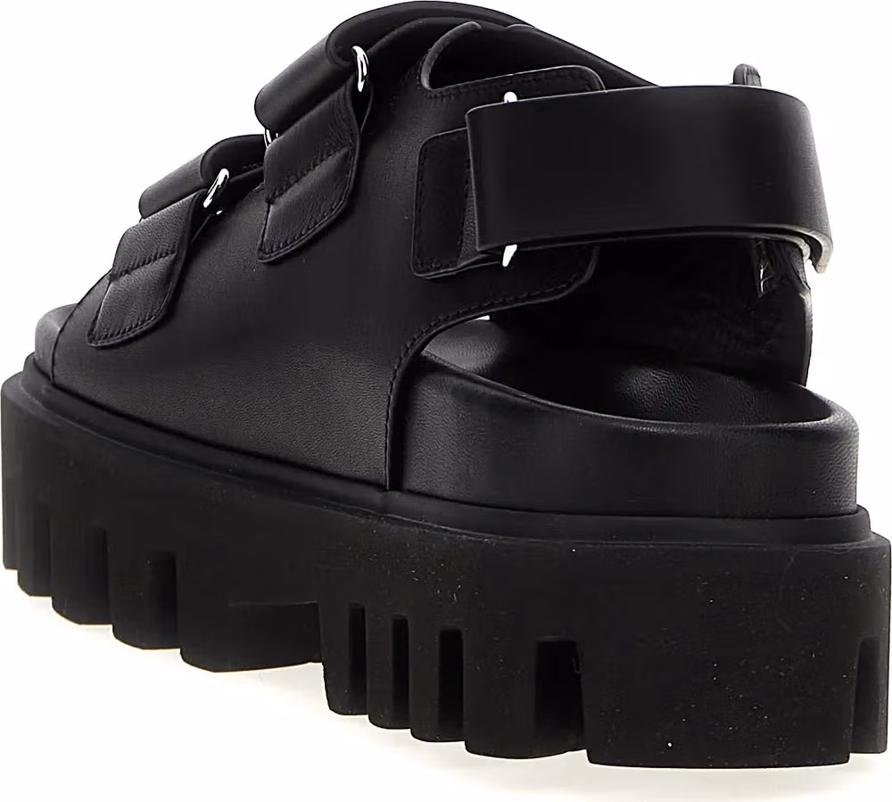 Alexander McQueen Black Calf Leather Bos Taurus Flat Sandals
