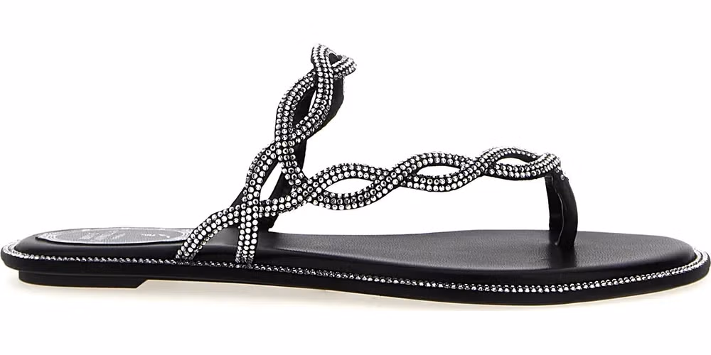 RENE CAOVILLA Black Satin Slides
