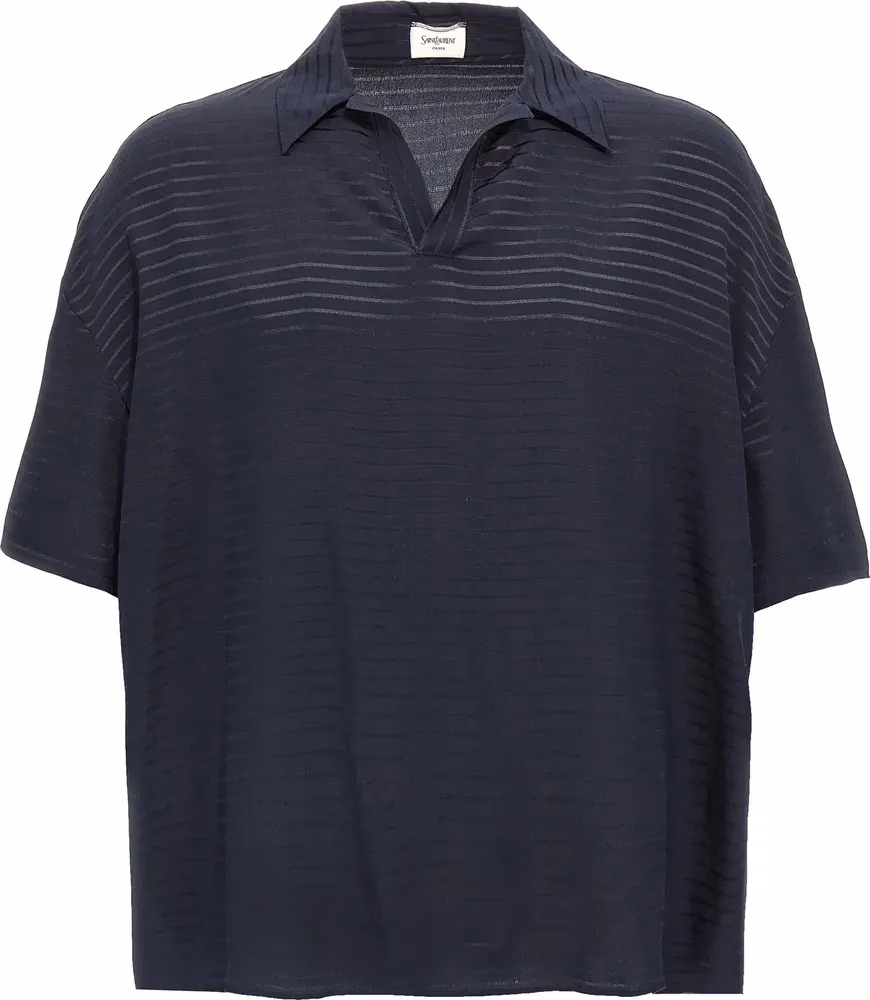 Saint Laurent Blue Silk Polo Shirt