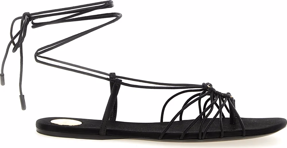 Saint Laurent Black Lamb Leather Flat Sandals