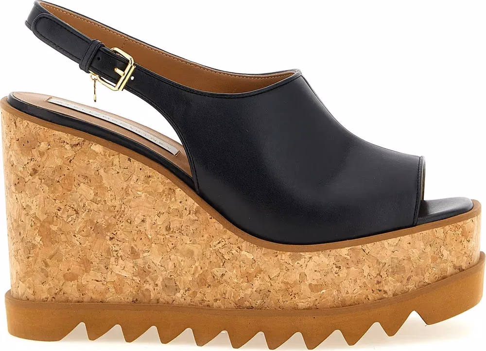 Stella McCartney Black Polyurethane Wedge Sandals