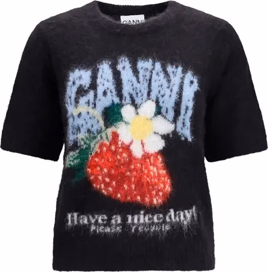 Ganni Black Alpaca Vicugna Pacos T-Shirt