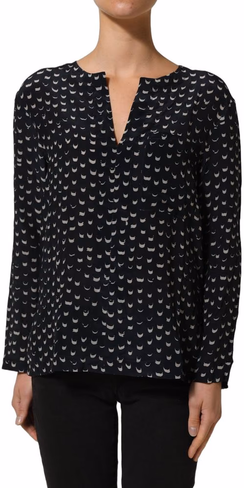 Bruno Manetti Black SIlk Long Sleeves Deep V-neck Blouse Top