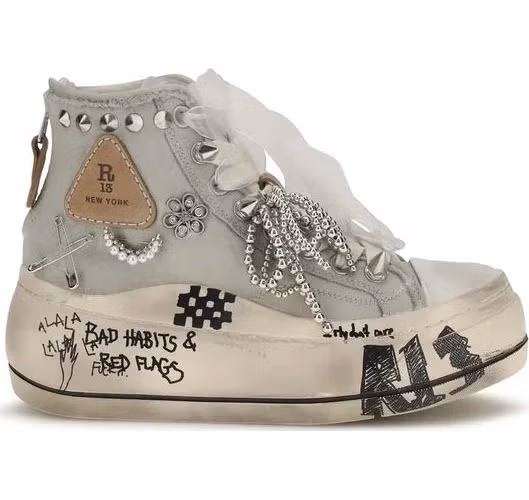 R13 White Cotton High Top Sneakers