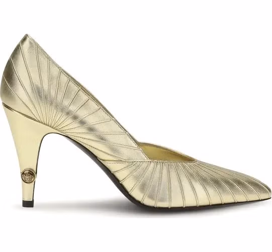 Versace Gold Calf Leather Bos Taurus High Heel Pumps