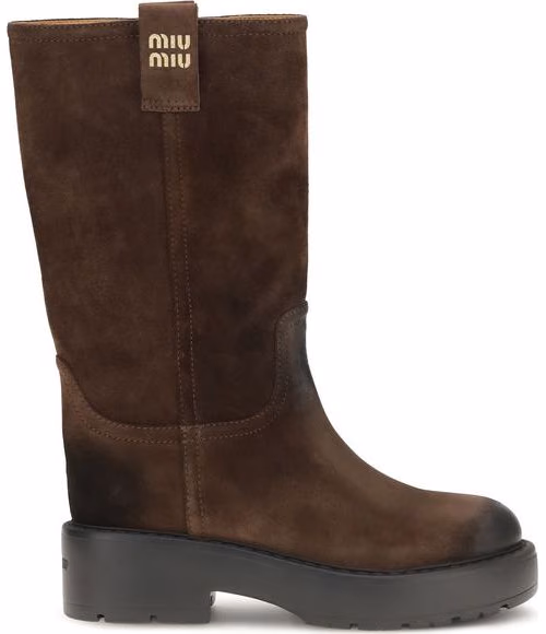 Miu Miu Brown Calf Leather Bos Taurus Ankle Boots