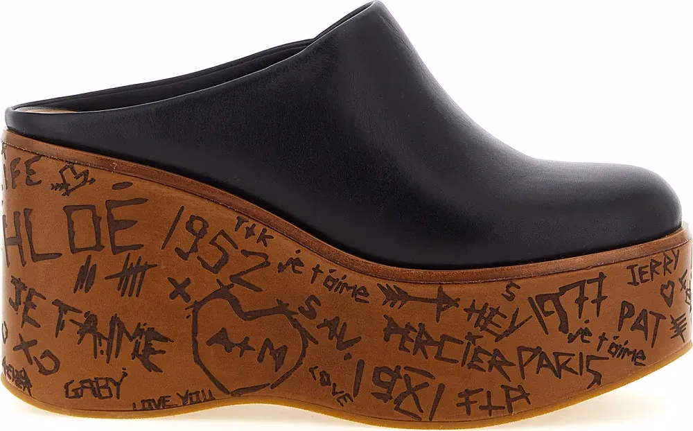 Chloé Black Calfskin Wedge Sandals