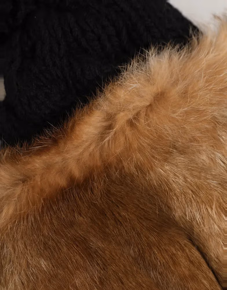 Dolce & Gabbana Black Brown Dyed Rabbit Real Fur Winter Beanie Hat