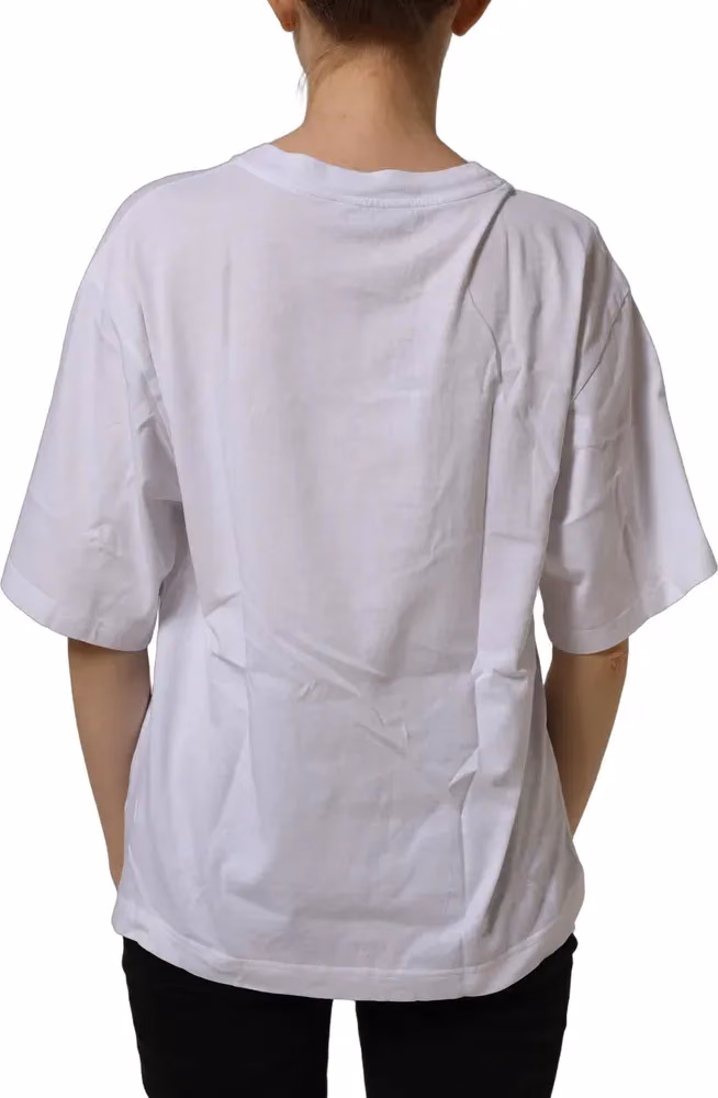 Dolce & Gabbana White Logo Patch Cotton Crew Neck T-shirt