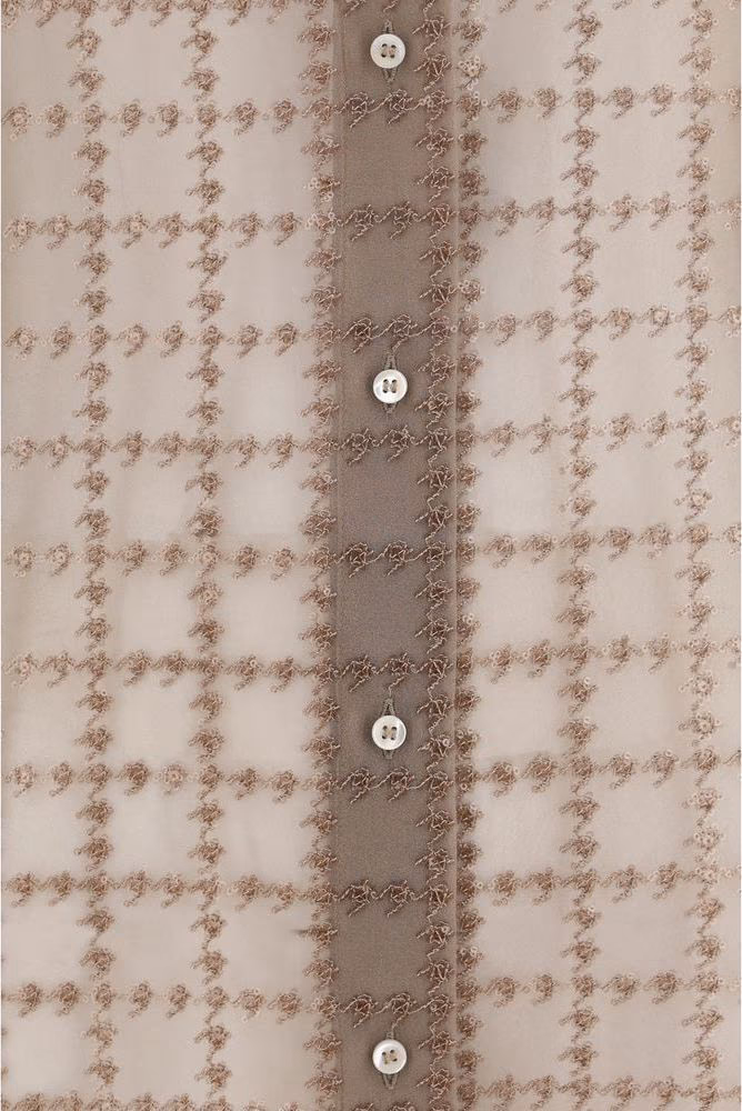 Brunello Cucinelli Beige Silk Pattern Shirt
