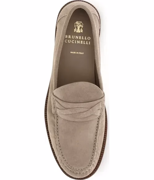 Brunello Cucinelli Beige Suede Leather Slip-On Loafers