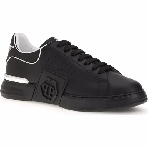 Philipp Plein Black Calf Leather Bos Taurus Athletic Sneakers