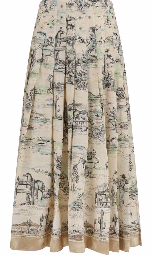 Alemais Beige Linen Midi Skirt