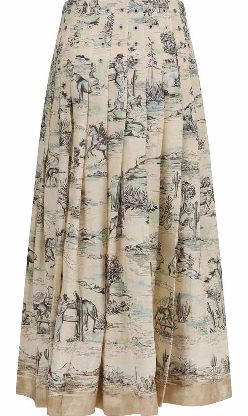 Alemais Beige Linen Midi Skirt